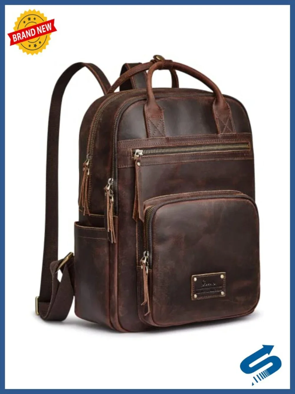 Vintage Genuine Leather Backpack Purse Rucksack with Luggage Sleeve Laptop